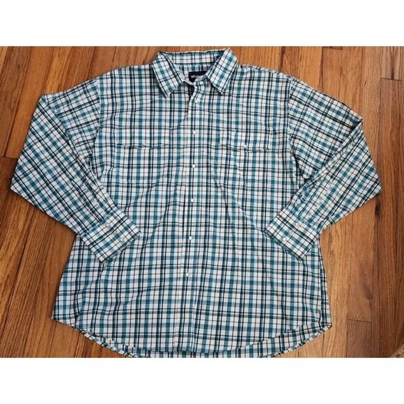 Wrangler Other - Wrangler Shirt 2XL Teal White Western Pearl Snap Long Sleeve Check Plaid